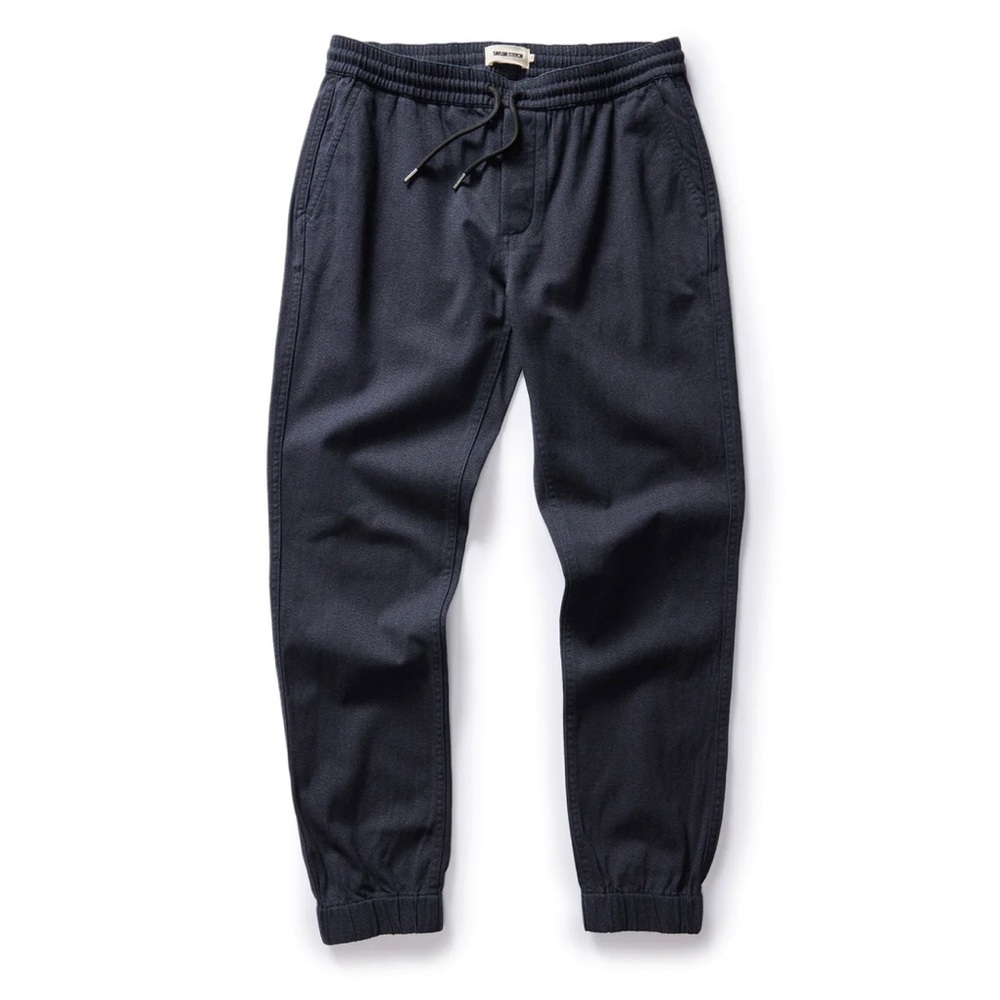 The Après Pant
in navy twist jaspe twill size medium
